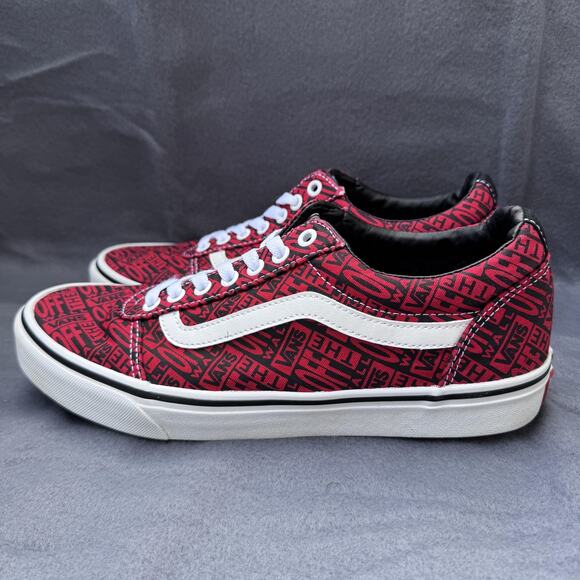 Vans Old Skool Shoes Mens Size 10 Red Black Off The Wall All Over Logo Skate - Picture 1 of 9
